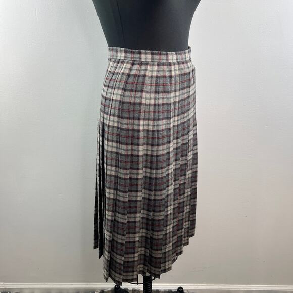 VINTAGE Schrader Sport New York Plaid Pleated Skirt Preppy Academia Gray Beige 4 - Picture 5 of 10